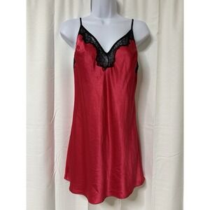 Victoria's Secret Vintage Red Slip Dress Gown With Black Lace Medium